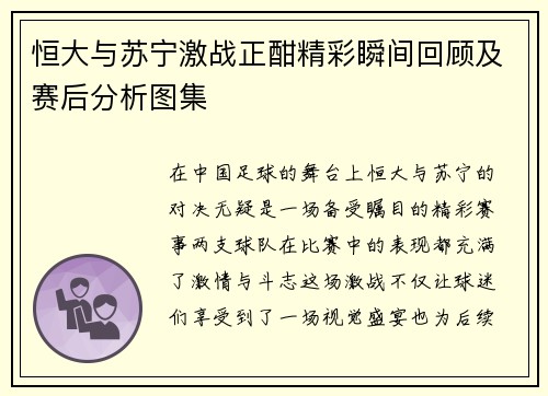 恒大与苏宁激战正酣精彩瞬间回顾及赛后分析图集
