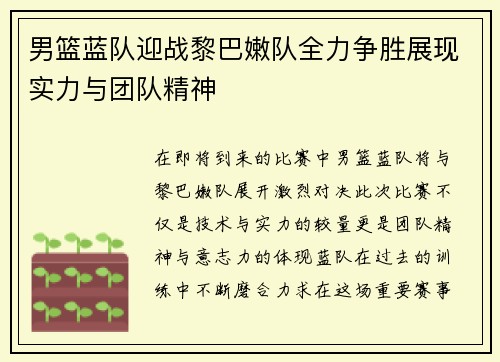 男篮蓝队迎战黎巴嫩队全力争胜展现实力与团队精神