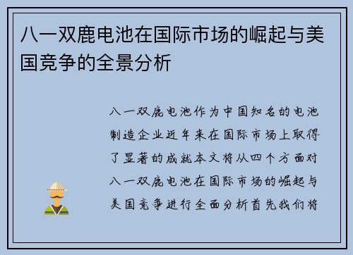 八一双鹿电池在国际市场的崛起与美国竞争的全景分析