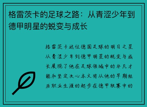 格雷茨卡的足球之路：从青涩少年到德甲明星的蜕变与成长